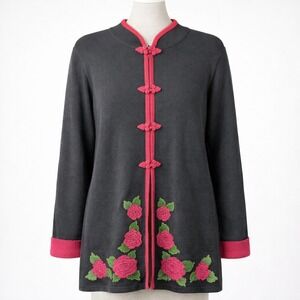 Storybook Knits Asian Rose Whimsigoth Longline‎ Cardigan Size M Pink Cottagecore